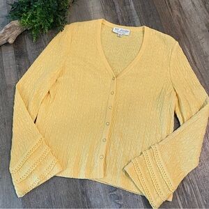 ST JOHN Yellow Knit Button Up Cardigan with Sleeve Detail Vintage Size 10 USA